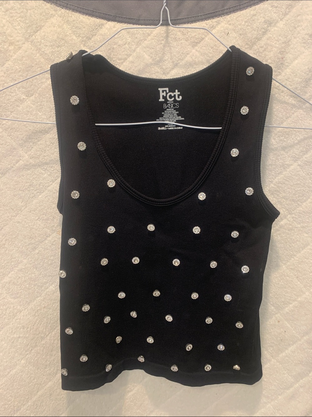 New Basics Black Embellished Crop Tank Top